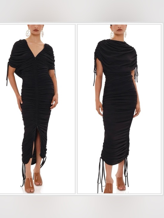 Andrea Iyamah Dresses & Skirts - Andrea Iyama Black Ratu Ruched Mesh Dress